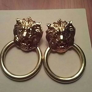 Kenneth Jay Lane Lionhead gold earrings